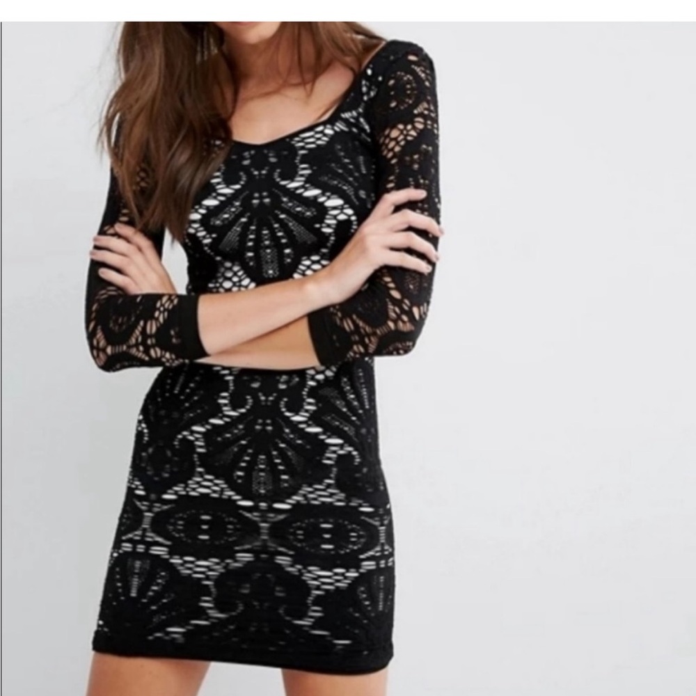 Free People Black Lace Mini Dress